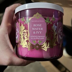 Bath & Body Works Rose Water & Ivy Candle - Rich Pink and Gold